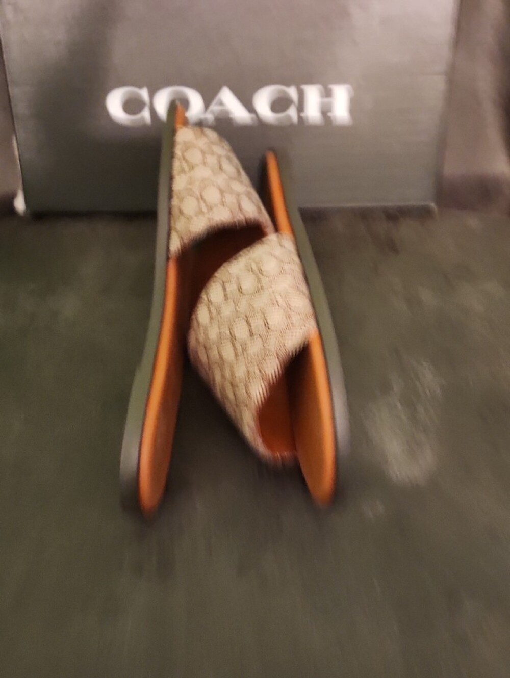 COACH Tan & Signature Jacquard Slide Sandals - Picture 3 of 4